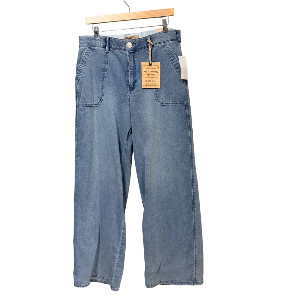 Democracy Skyrise Wide Leg Jeans Light Wash Ab Technology Booty Lift Size 14 NEW